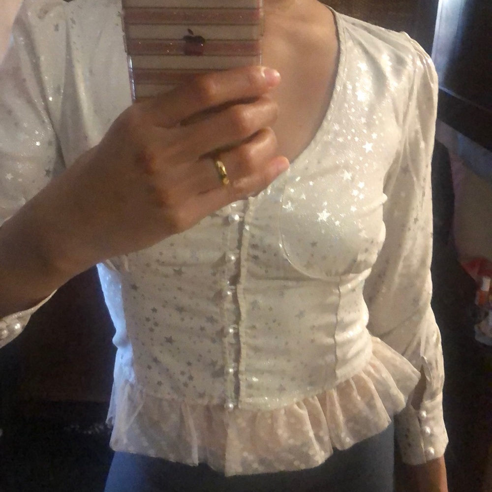 Beige top glittery / stars pattern